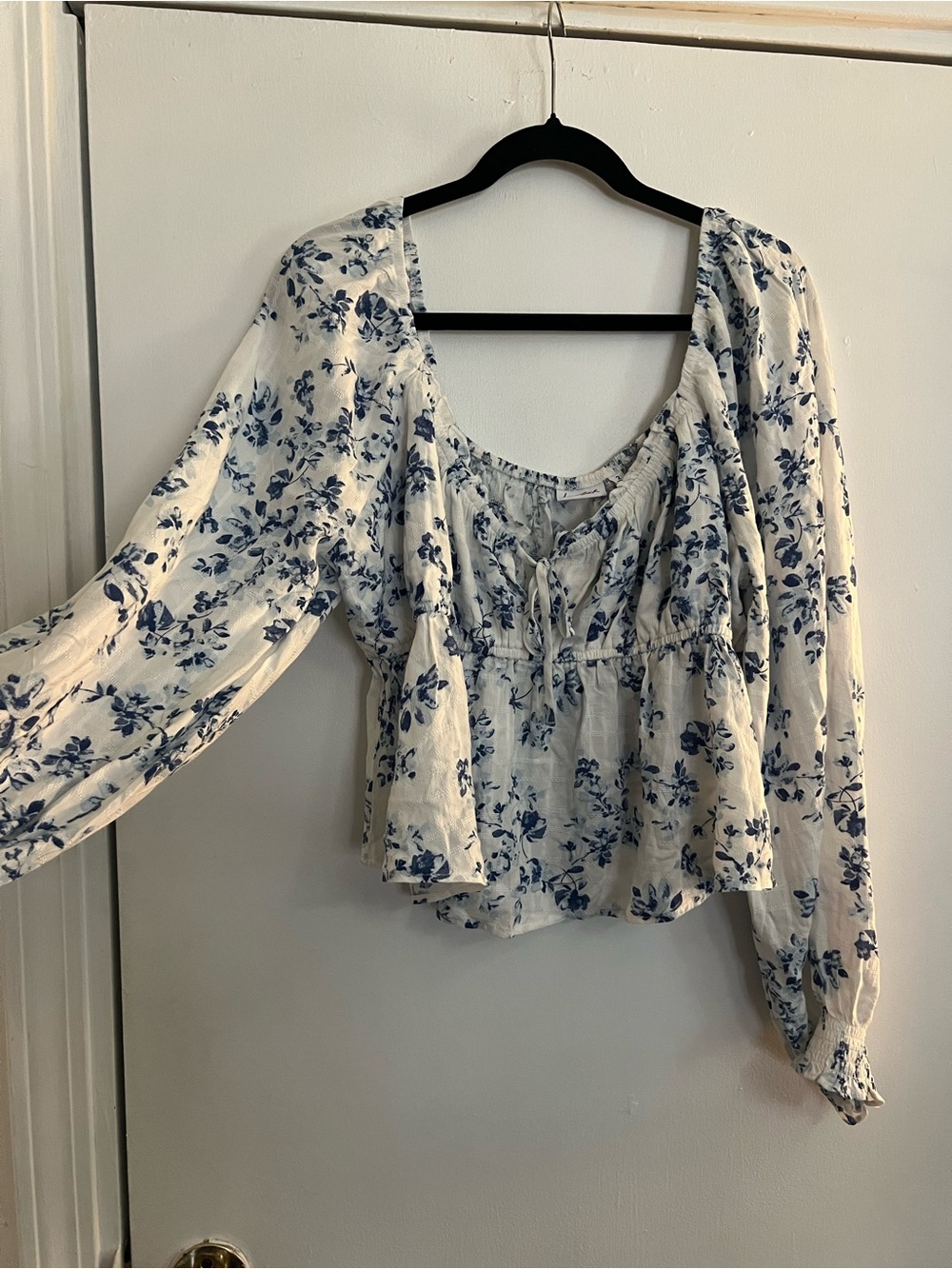 Lovesick Cream Blouse with Blue Floral Print
